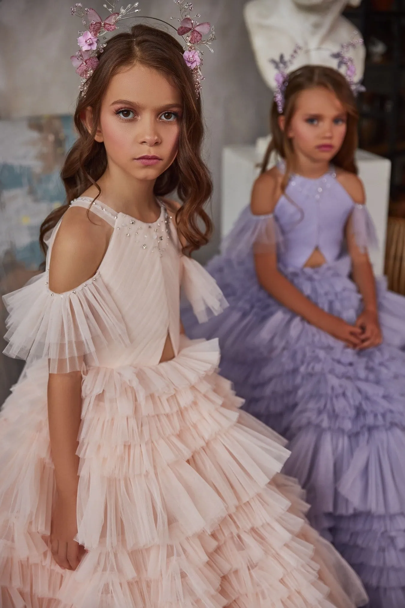 3239 Cold-Shoulder Ruffle Gown