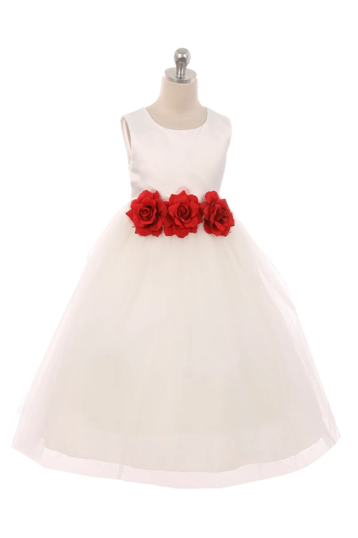 411F Satin 3 Flower Ivory Dress