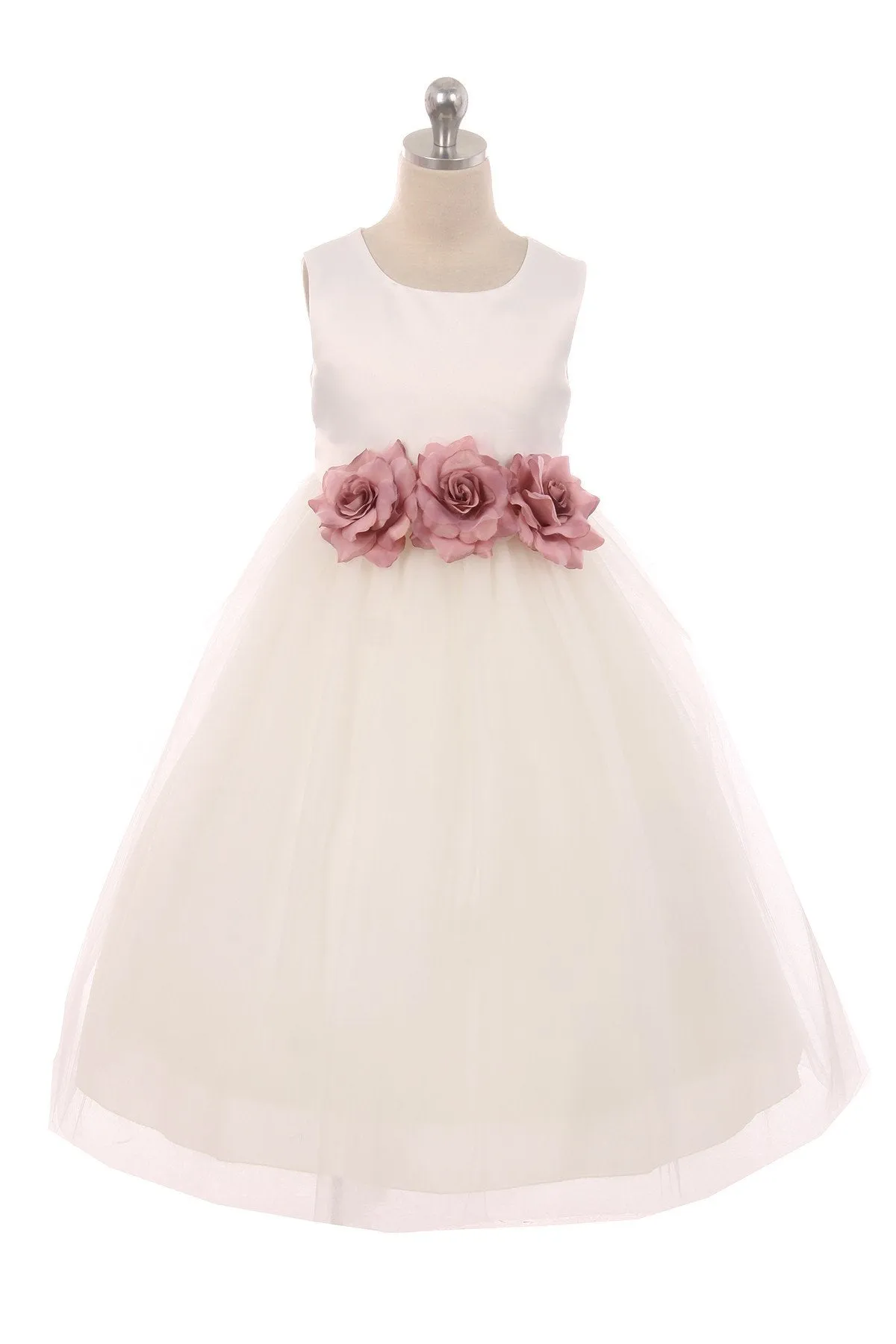 411F Satin 3 Flower Ivory Dress