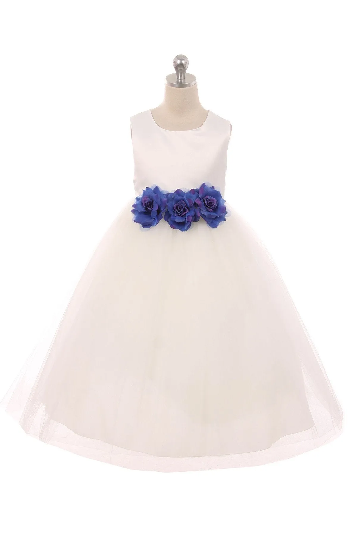 411F Satin 3 Flower Ivory Dress