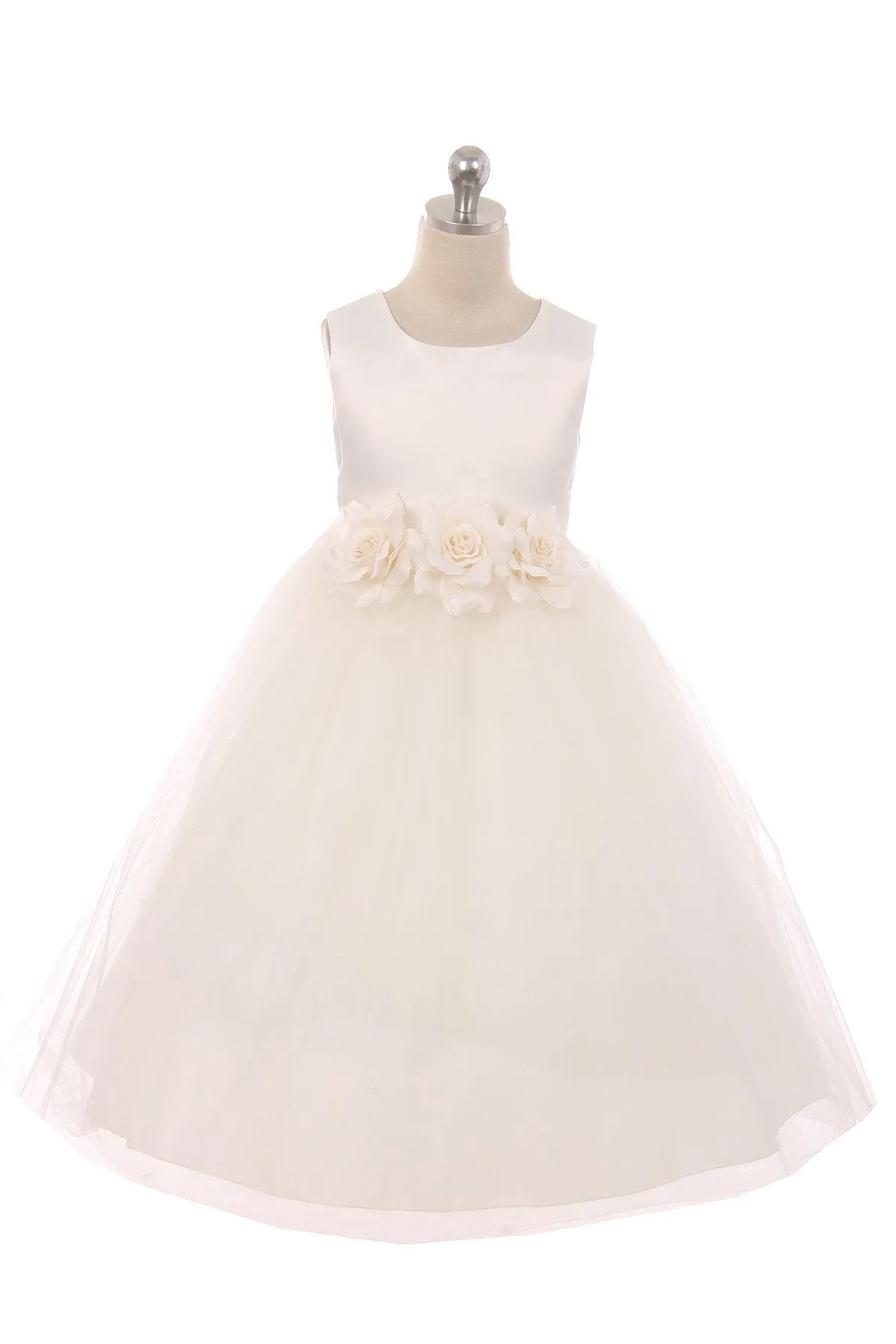 411F Satin 3 Flower Ivory Dress