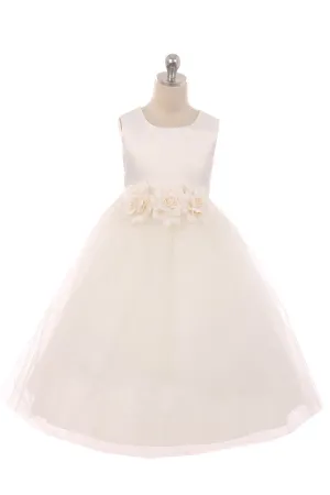 411F Satin 3 Flower Ivory Dress