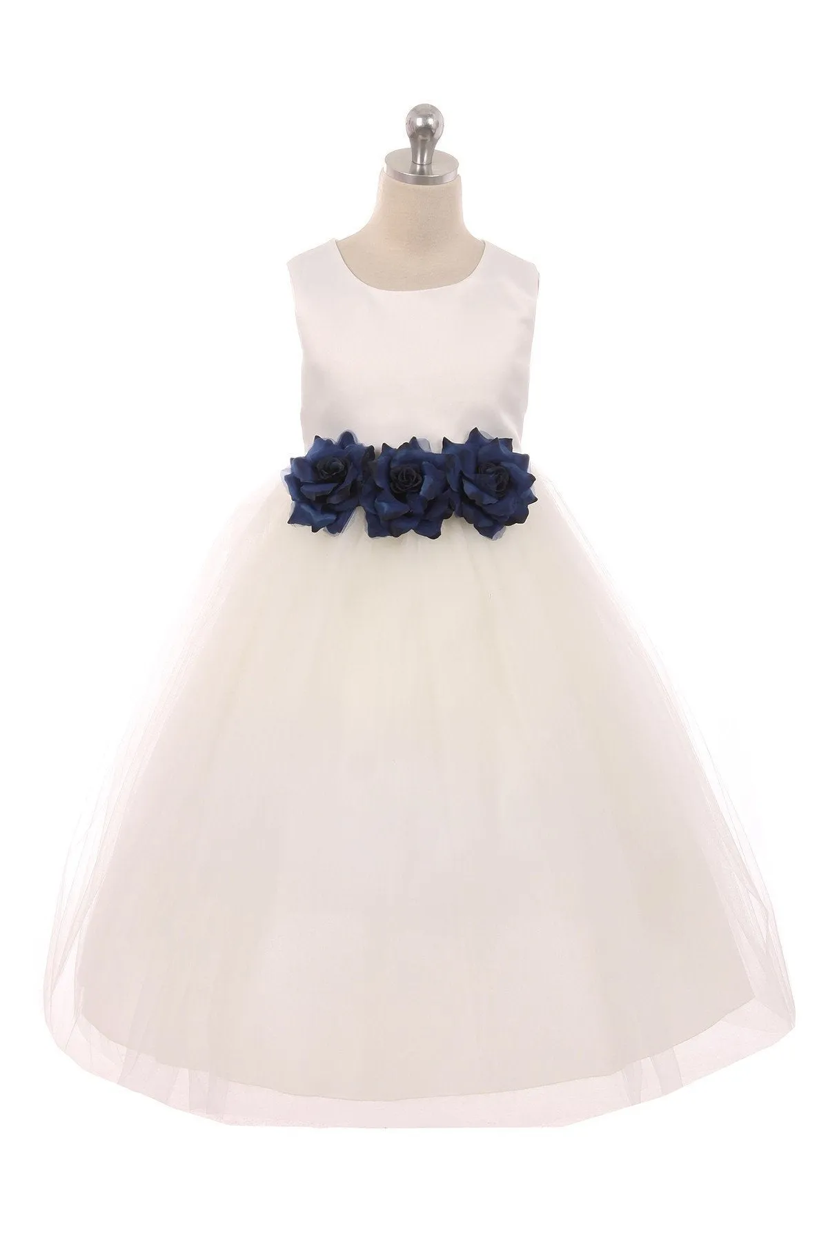 411F Satin 3 Flower Ivory Dress