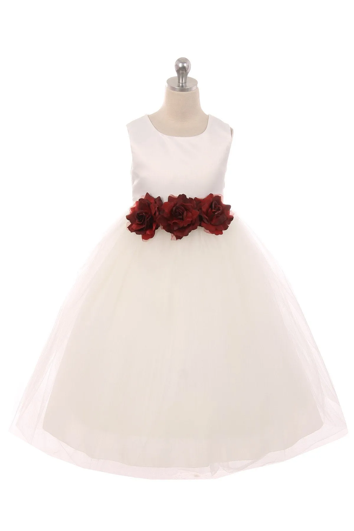 411F Satin 3 Flower Ivory Dress