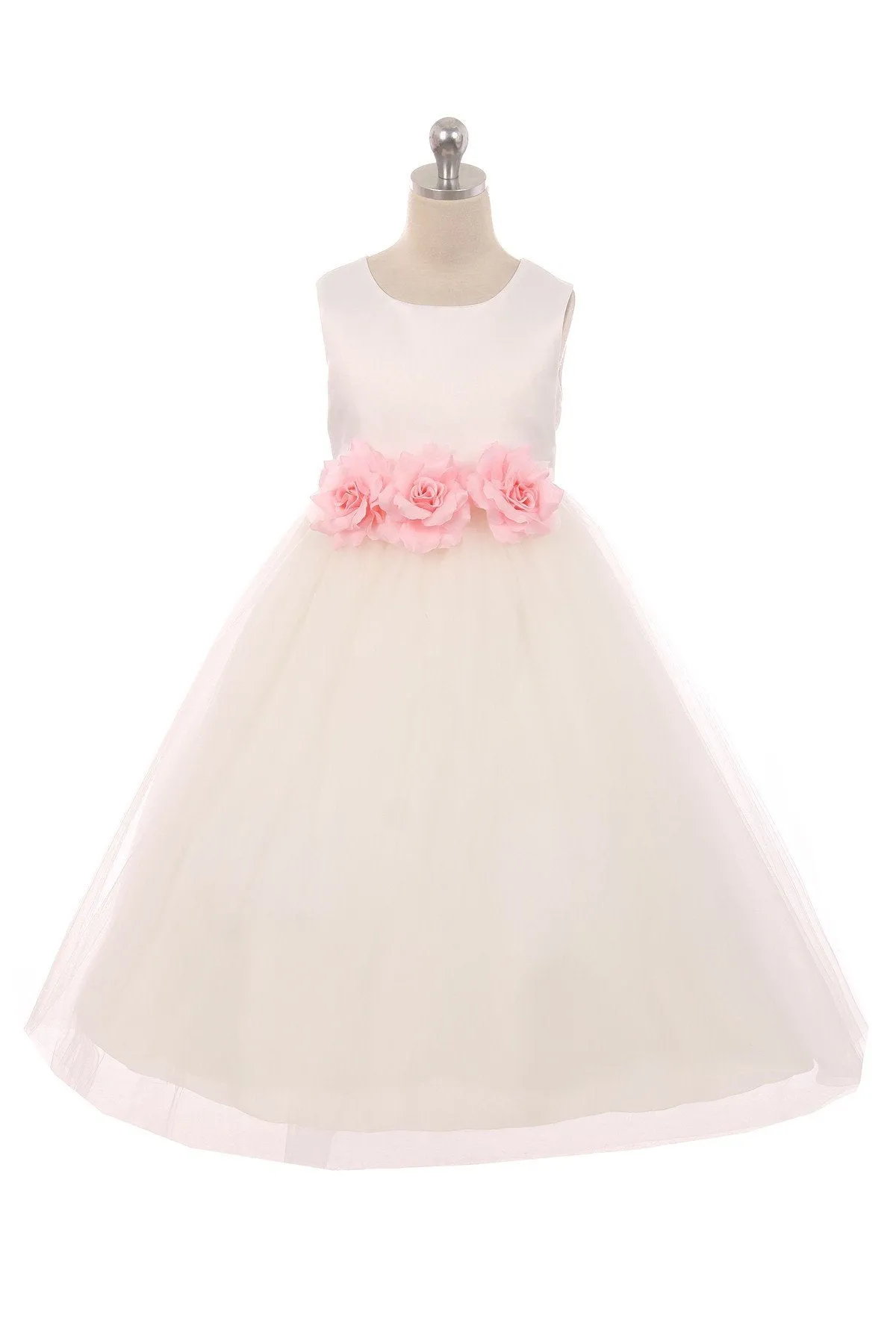 411F Satin 3 Flower Ivory Dress