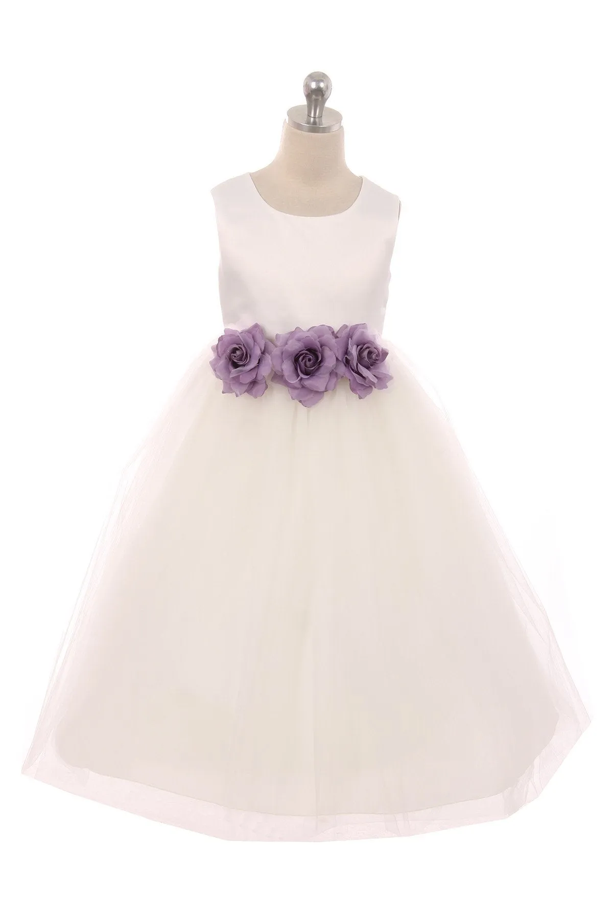 411F Satin 3 Flower Ivory Dress