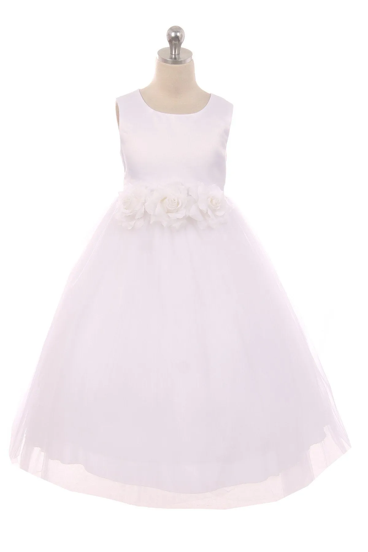 411F Satin 3 Flower Ivory Dress