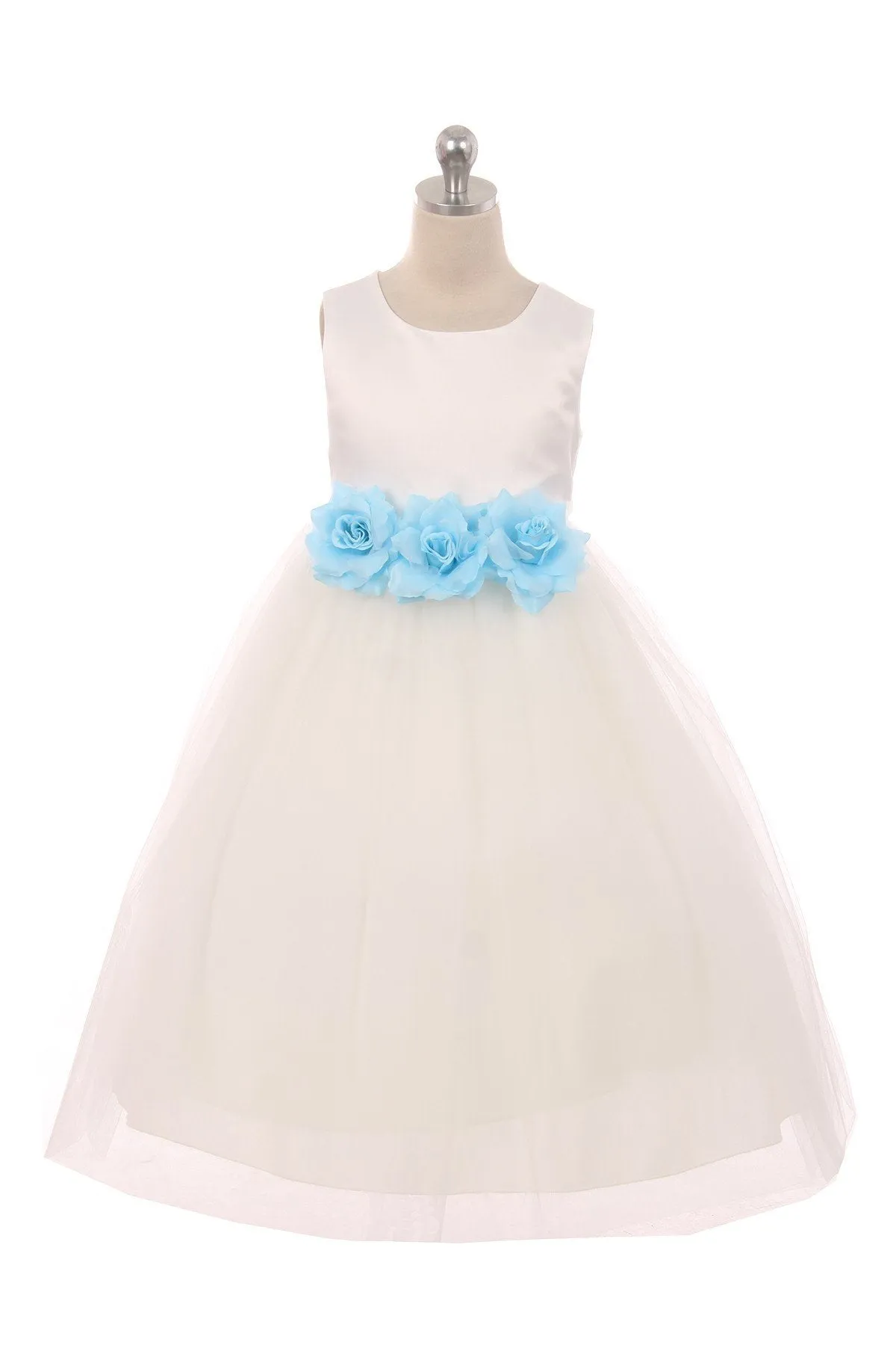 411F Satin 3 Flower Ivory Dress