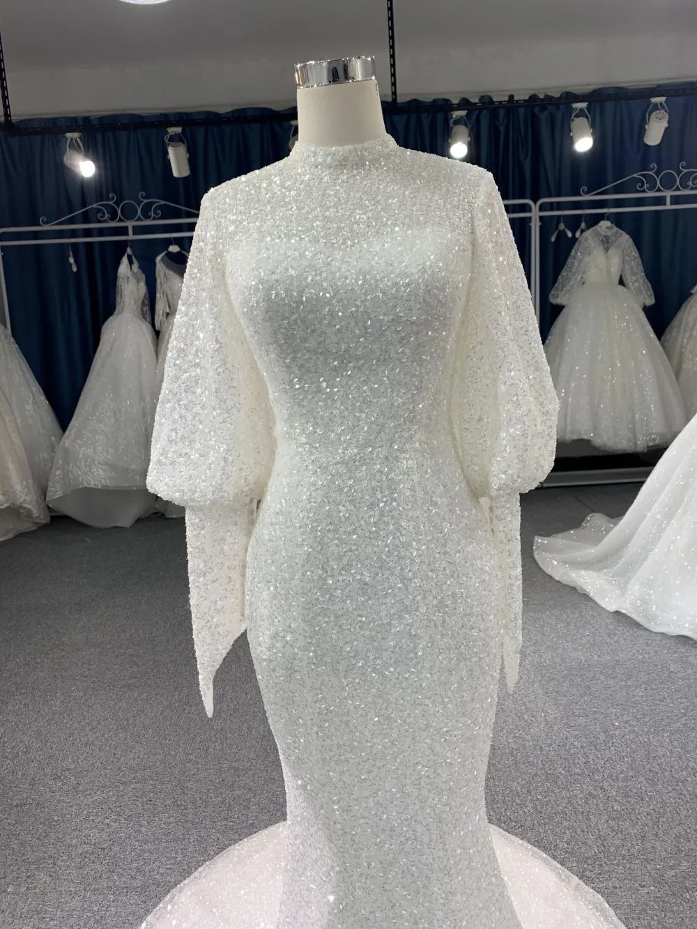 #703 Long Sleeved Sequins Beaded  Wedding Dress With Train