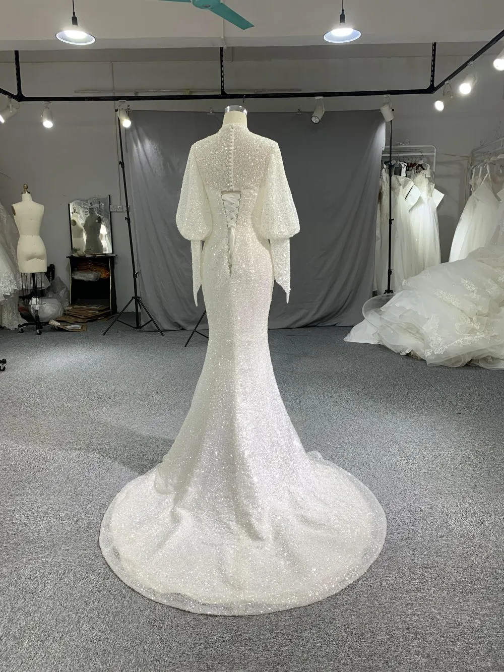 #703 Long Sleeved Sequins Beaded  Wedding Dress With Train