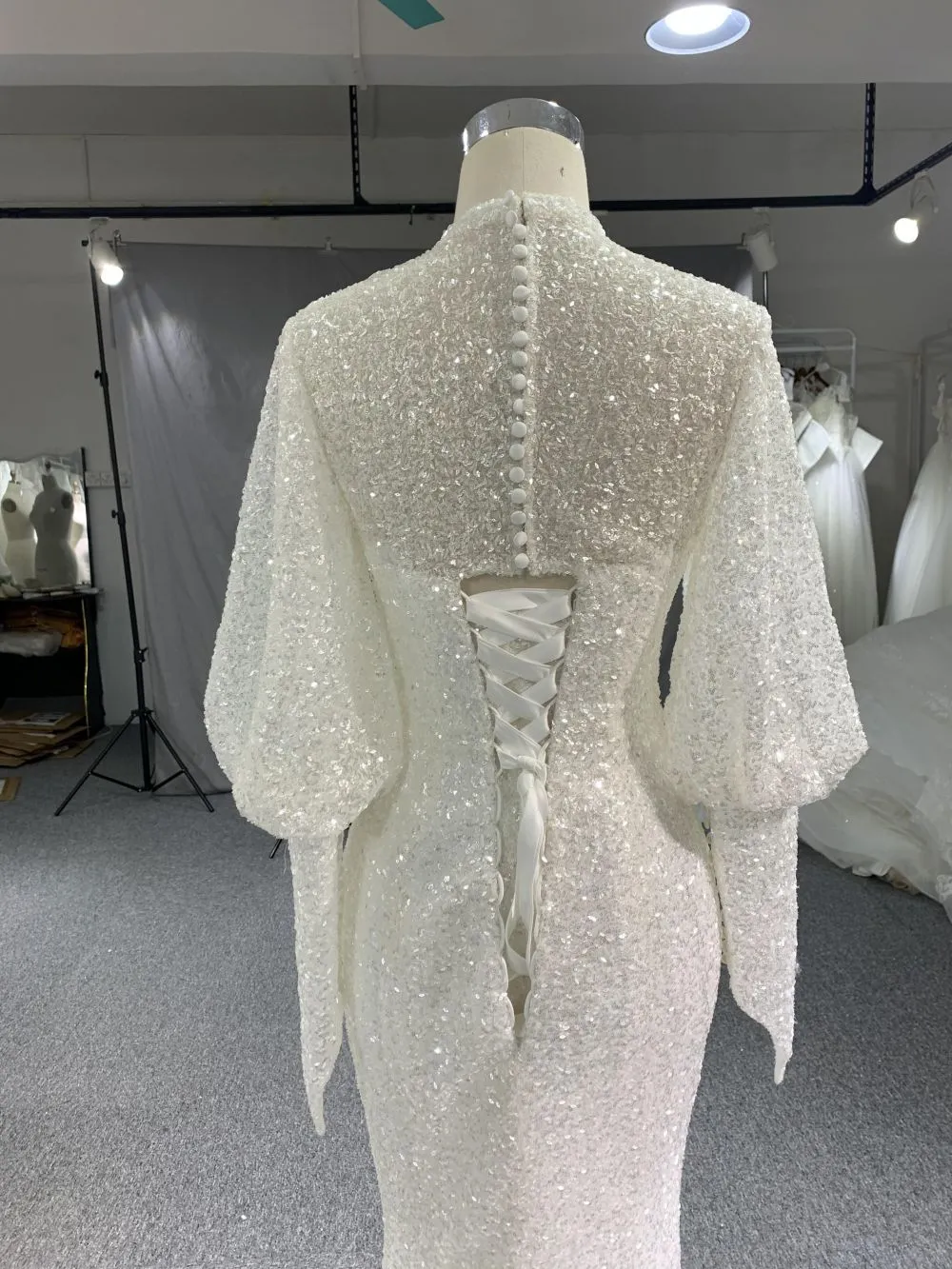 #703 Long Sleeved Sequins Beaded  Wedding Dress With Train
