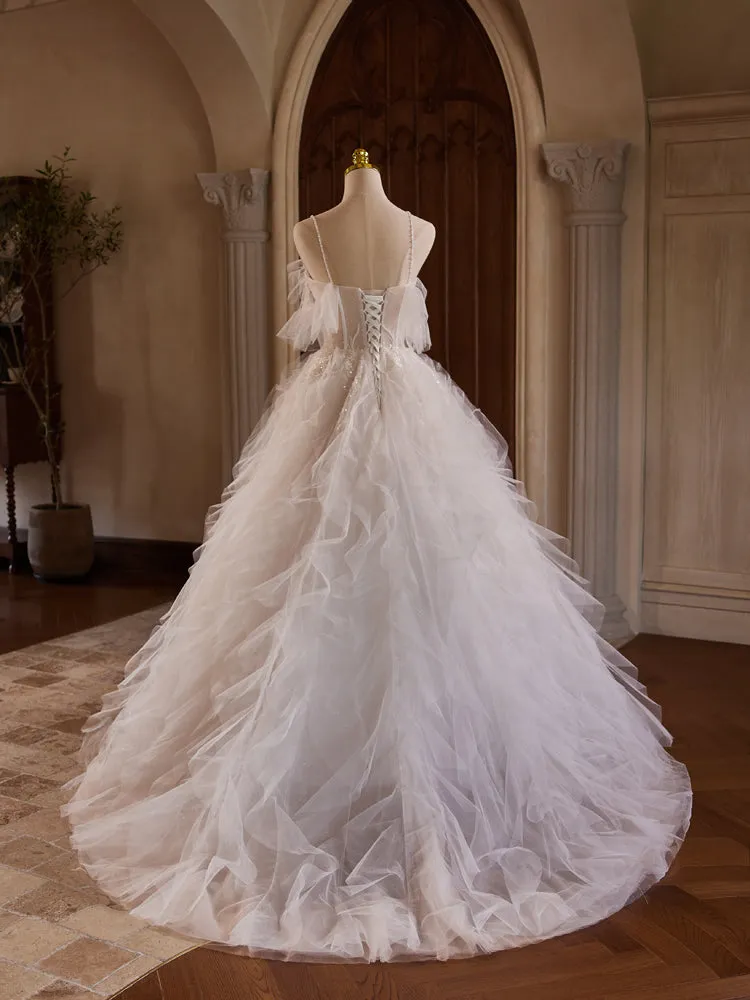 A Line Spaghetti Straps Off The Shoulder Bridal Gown