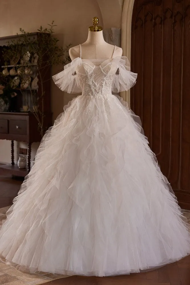 A Line Spaghetti Straps Off The Shoulder Bridal Gown