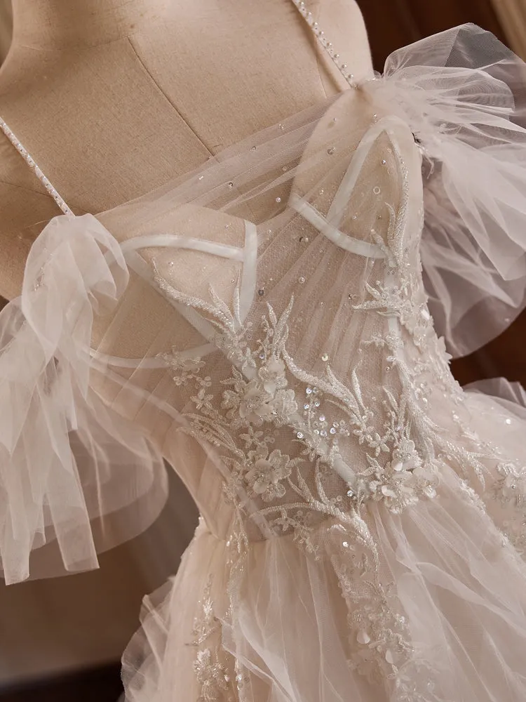 A Line Spaghetti Straps Off The Shoulder Bridal Gown