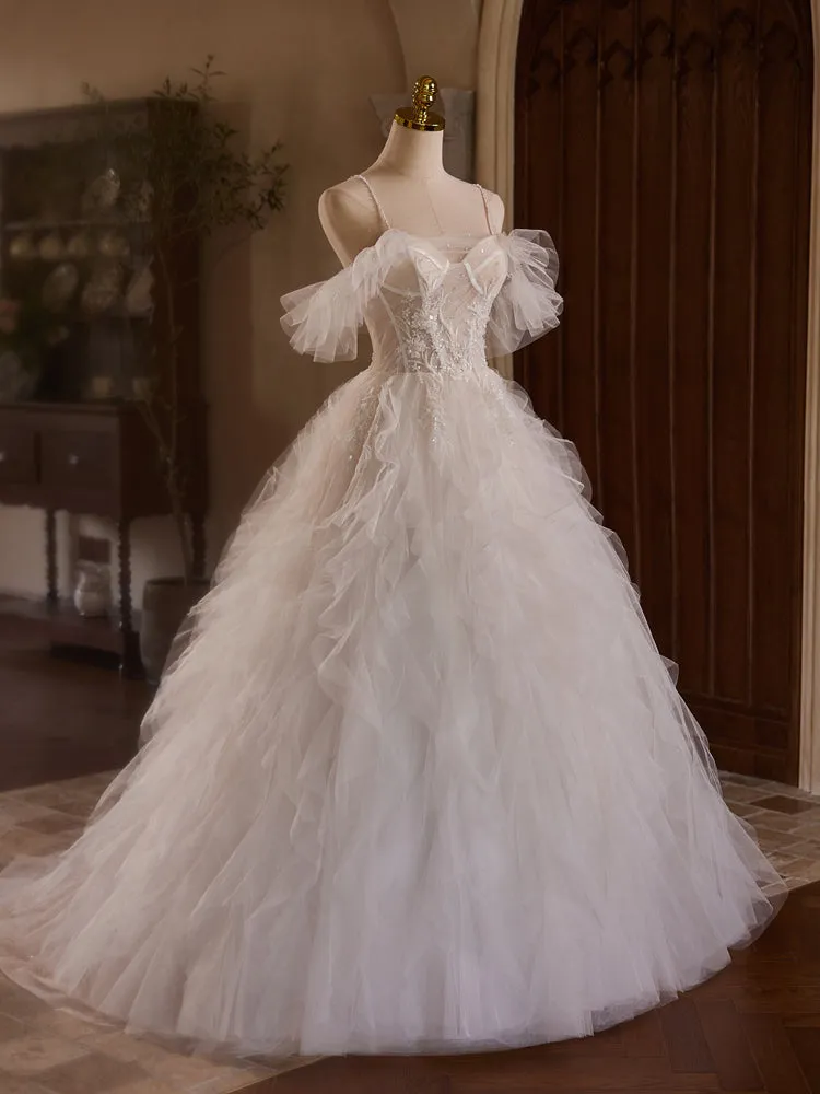 A Line Spaghetti Straps Off The Shoulder Bridal Gown