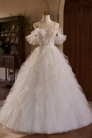 A Line Spaghetti Straps Off The Shoulder Bridal Gown