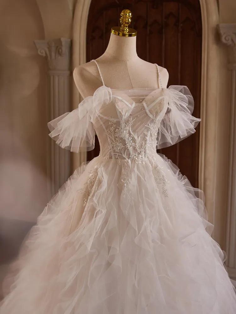 A Line Spaghetti Straps Off The Shoulder Bridal Gown