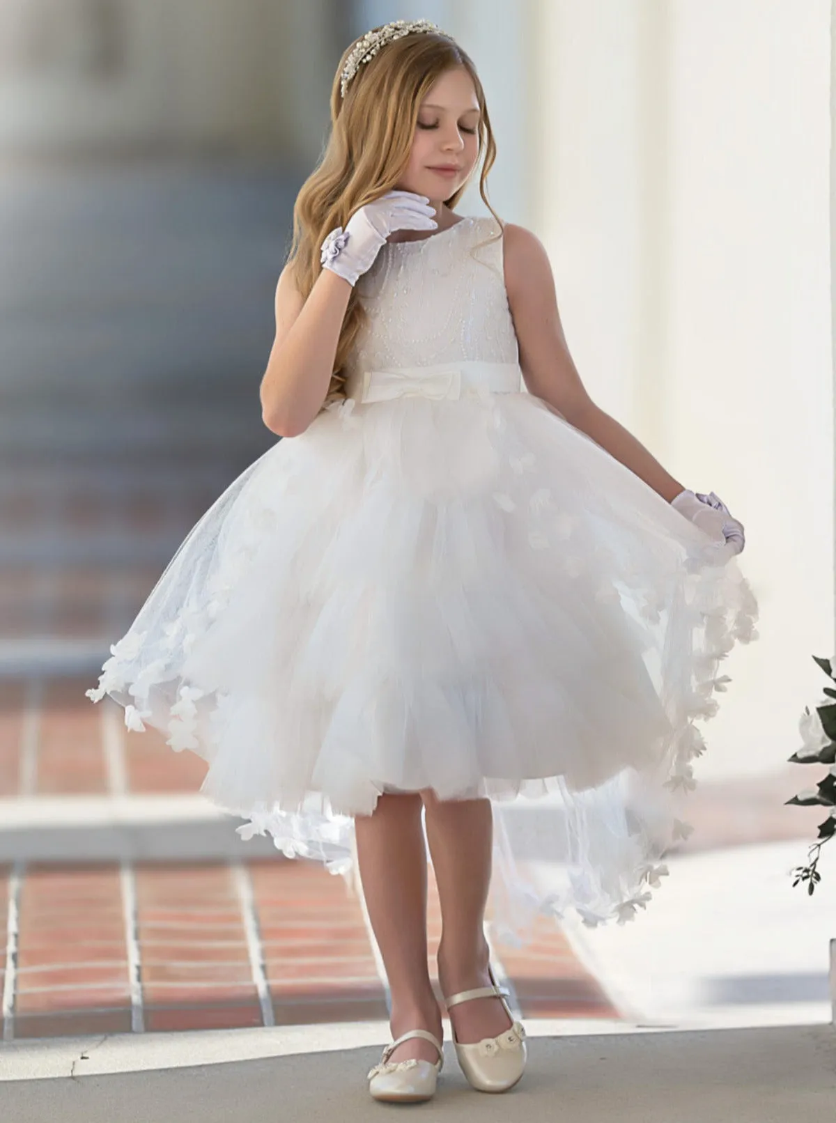 Adorable At The Ball Tiered Hi-Lo Tulle Communion Gown