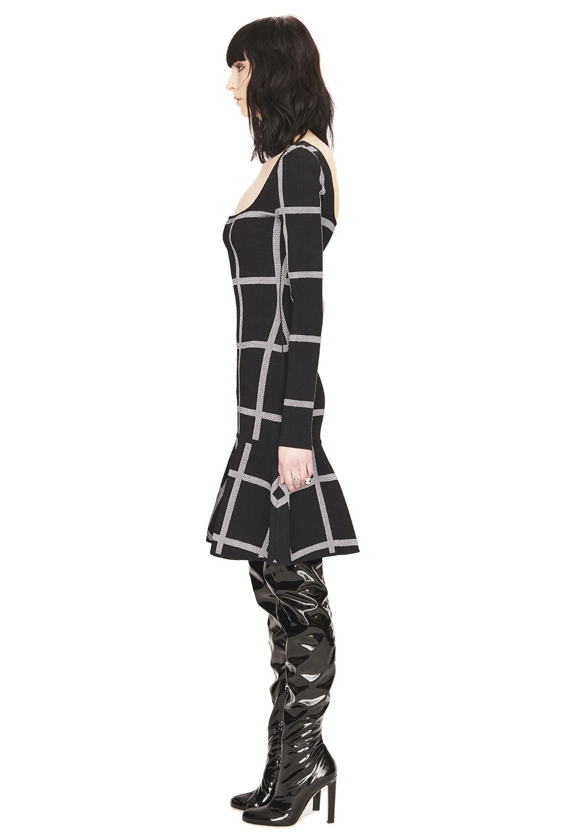 Agatha - Fit and Flare, Plaid, Long Sleeve Dress with Trumpet Skirt