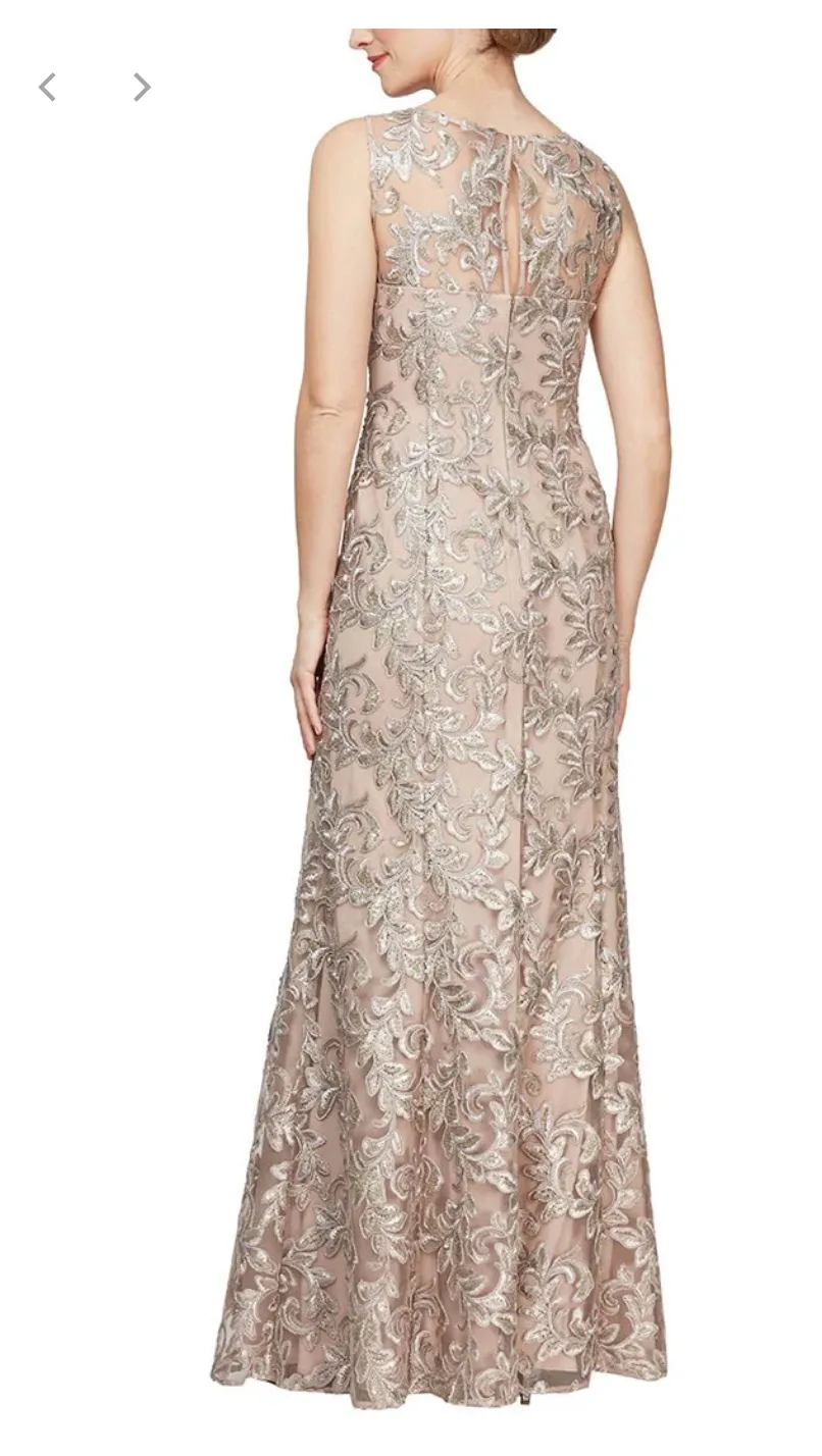 Alex Evenings Long Embroidered Dress w/ Matching Shawl