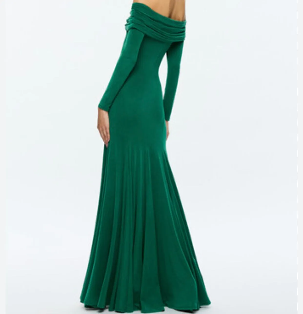 ALICE & OLIVIA Long Off the Shoulder Gown Forest Green Size 14 NWT