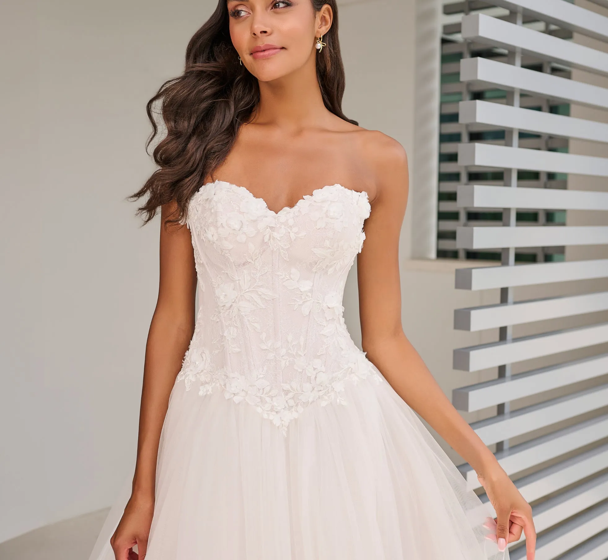 All Over Lace Ball Gown in Ivory French Lilac