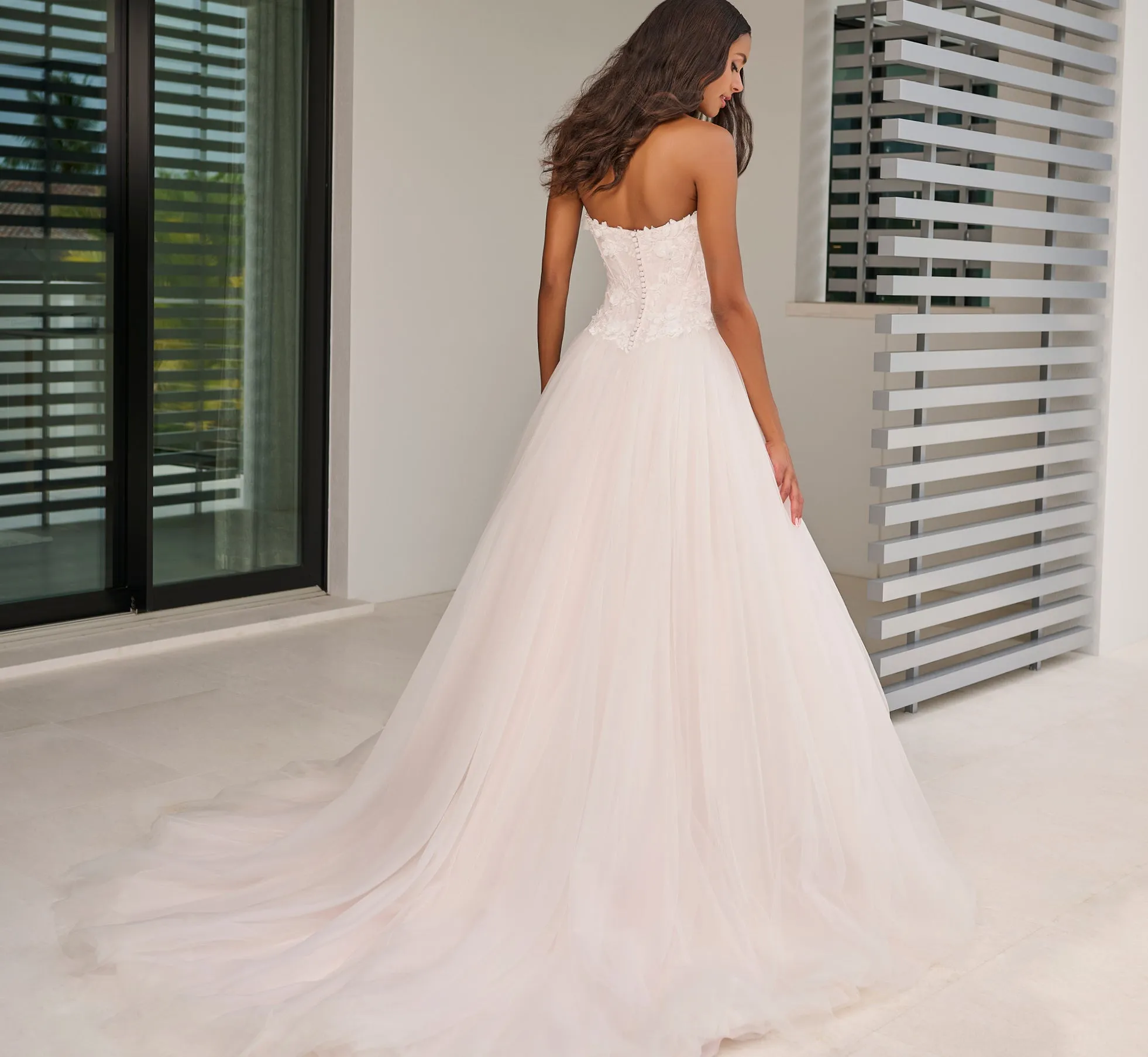 All Over Lace Ball Gown in Ivory French Lilac