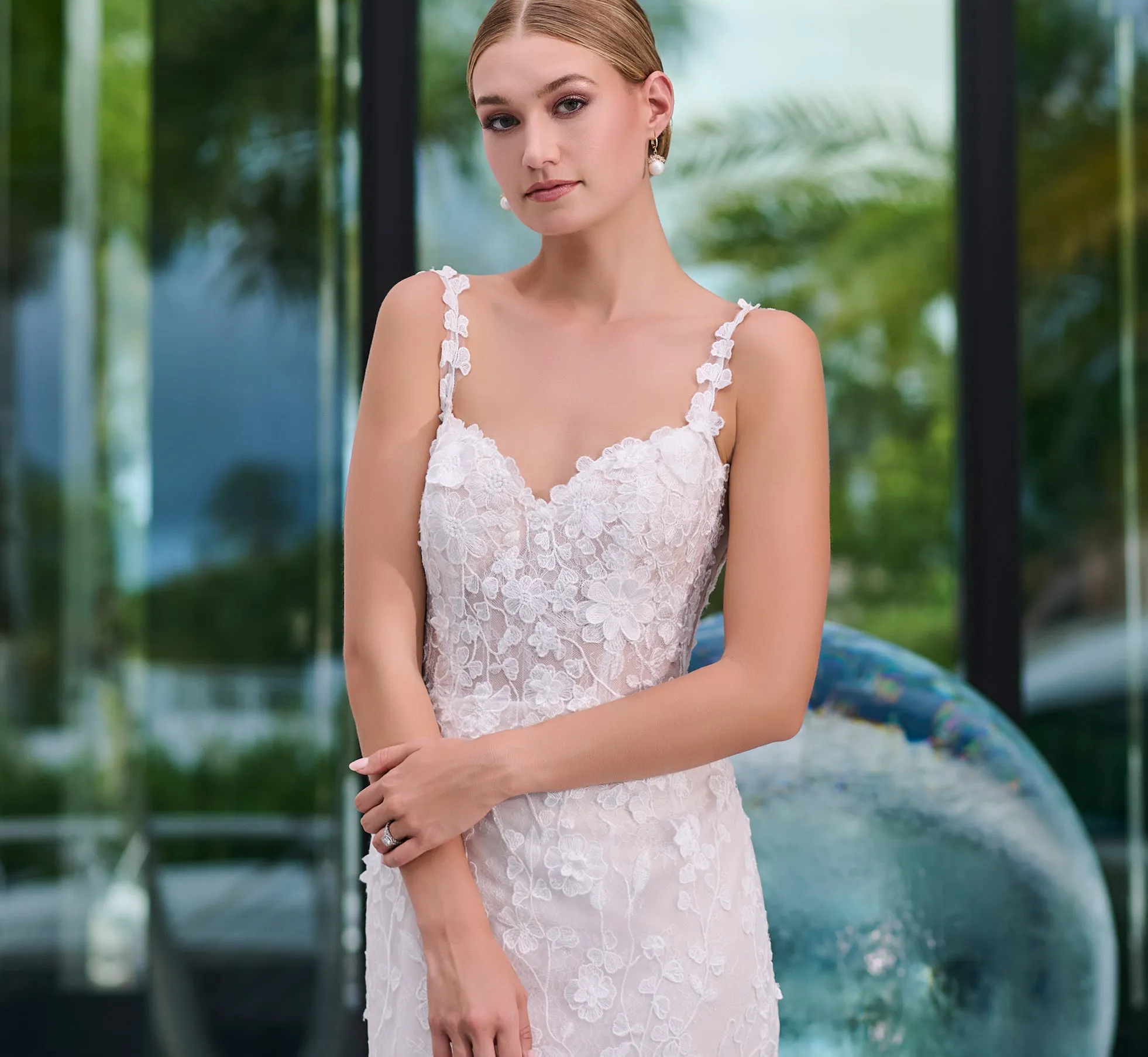 All Over Lace Slim Gown in Ivory Almond