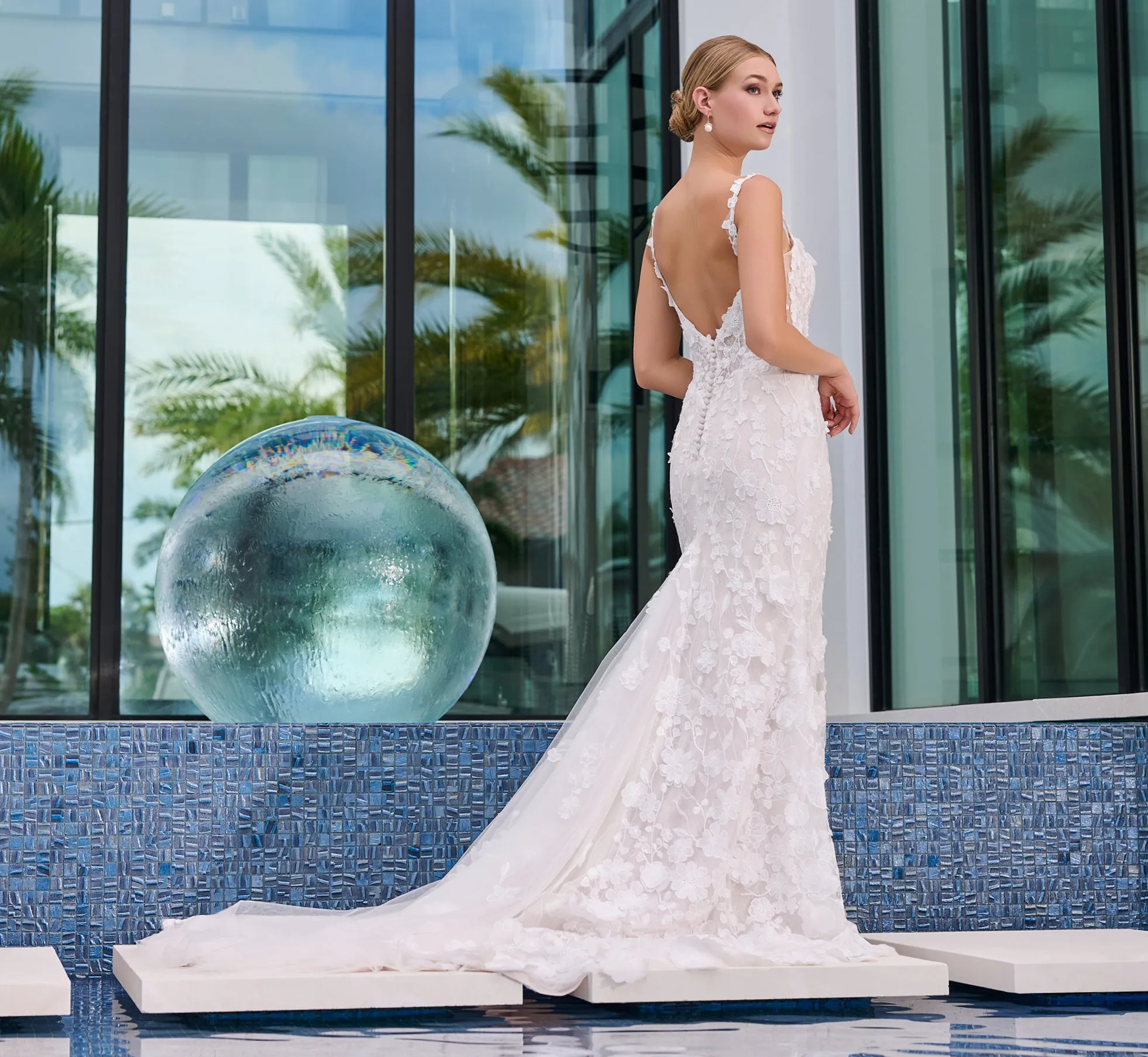 All Over Lace Slim Gown in Ivory Almond
