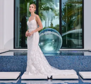 All Over Lace Slim Gown in Ivory Almond