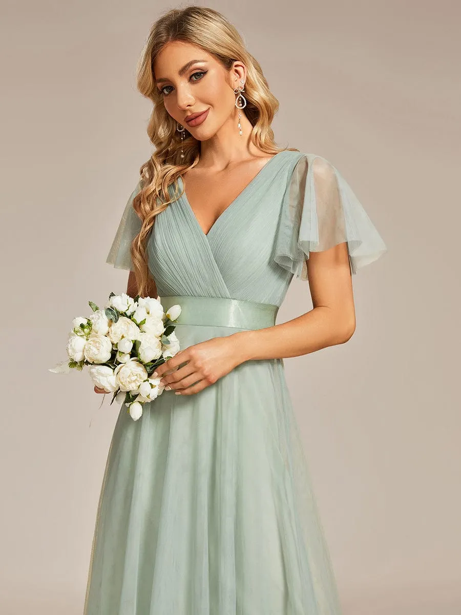 Alma light sage flutter sleeve tulle bridesmaid gown Express NZ wide