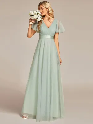 Alma light sage flutter sleeve tulle bridesmaid gown Express NZ wide