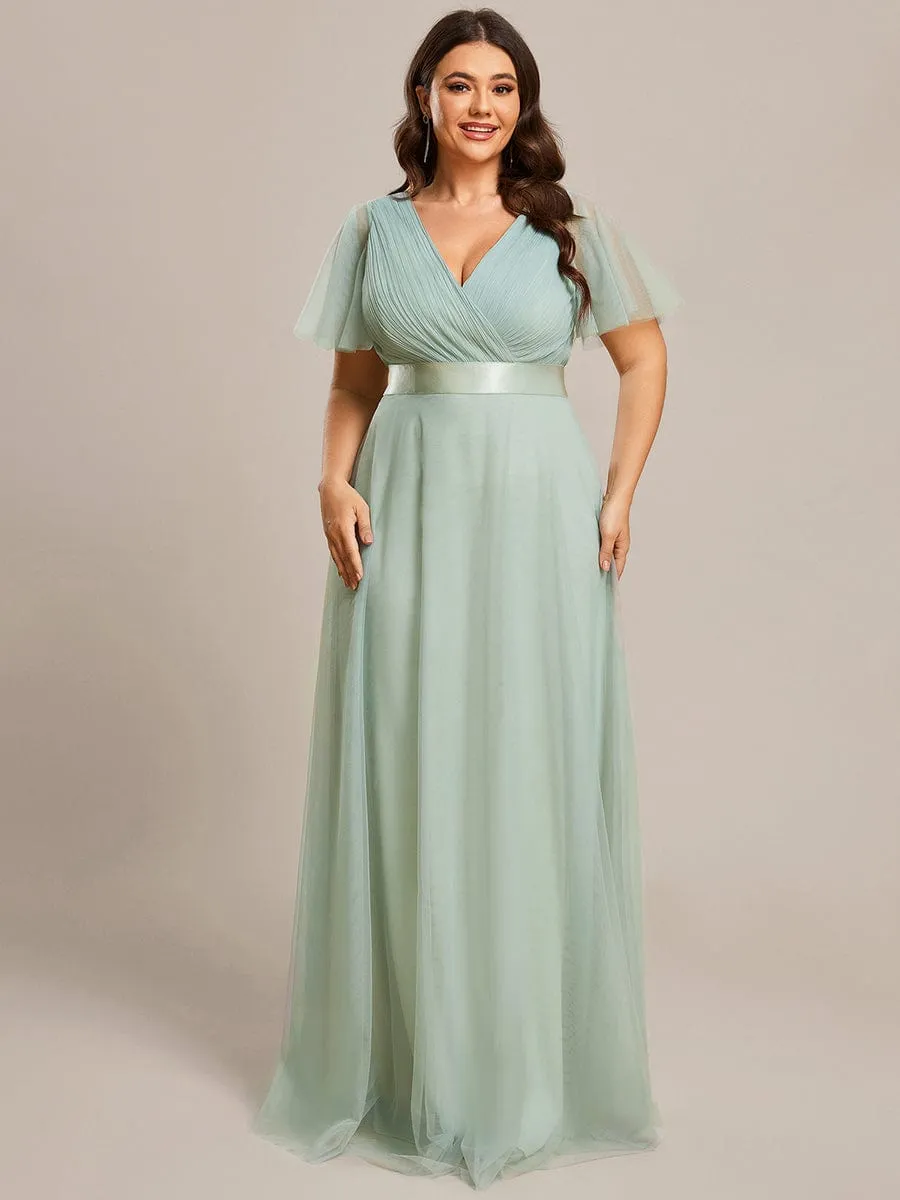 Alma light sage flutter sleeve tulle bridesmaid gown Express NZ wide