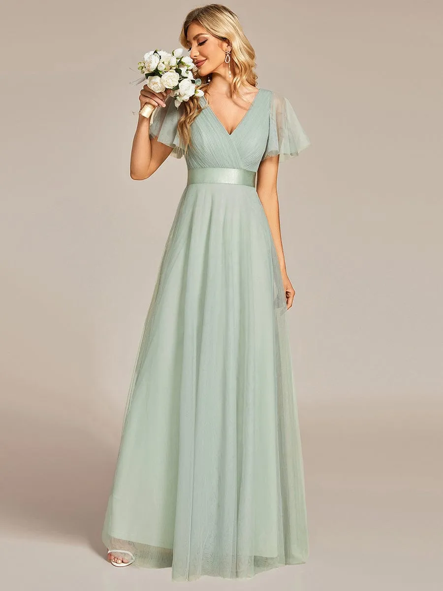Alma light sage flutter sleeve tulle bridesmaid gown Express NZ wide