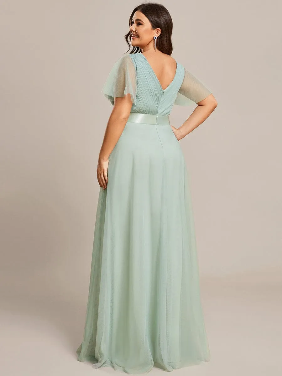 Alma light sage flutter sleeve tulle bridesmaid gown Express NZ wide