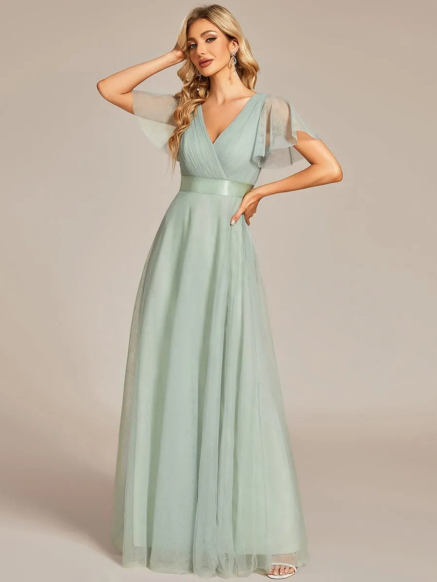 Alma light sage flutter sleeve tulle bridesmaid gown Express NZ wide