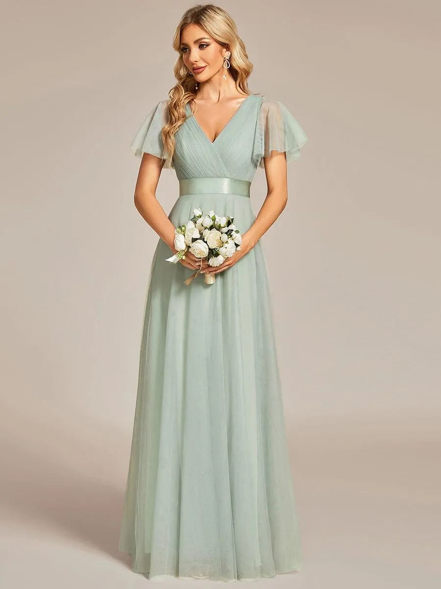 Alma light sage flutter sleeve tulle bridesmaid gown Express NZ wide