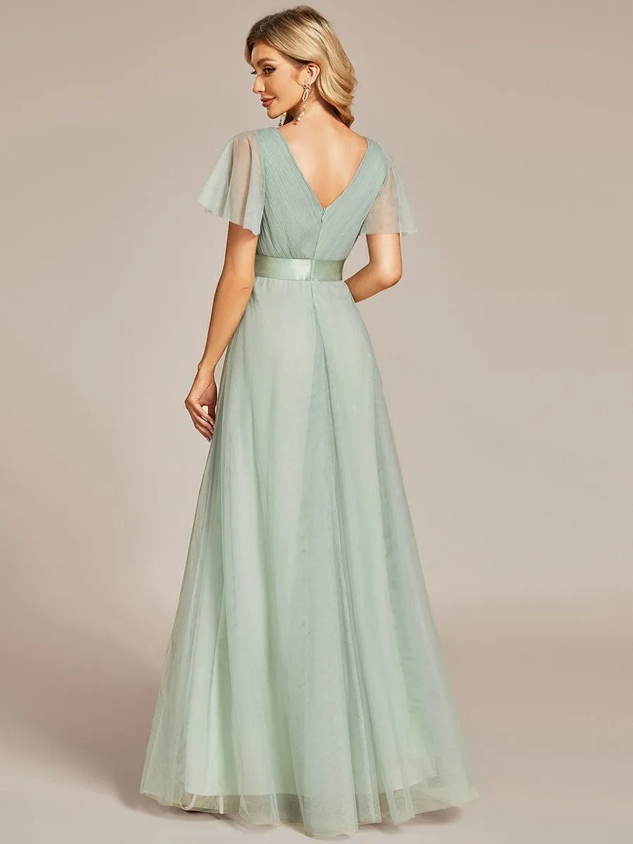 Alma light sage flutter sleeve tulle bridesmaid gown Express NZ wide