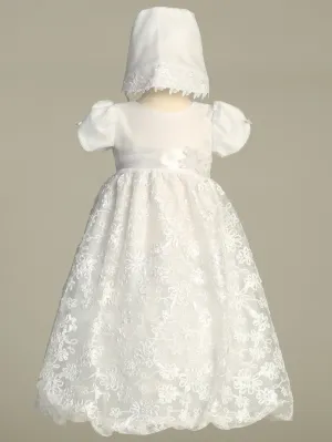 Amber Embroidered Satin Ribbon Tulle Christening Gown