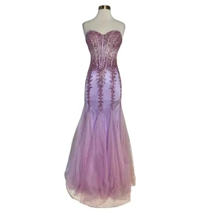 AMELIA COUTURE Style 774 Beaded Strapless Mermaid Gown Lilac Size 4