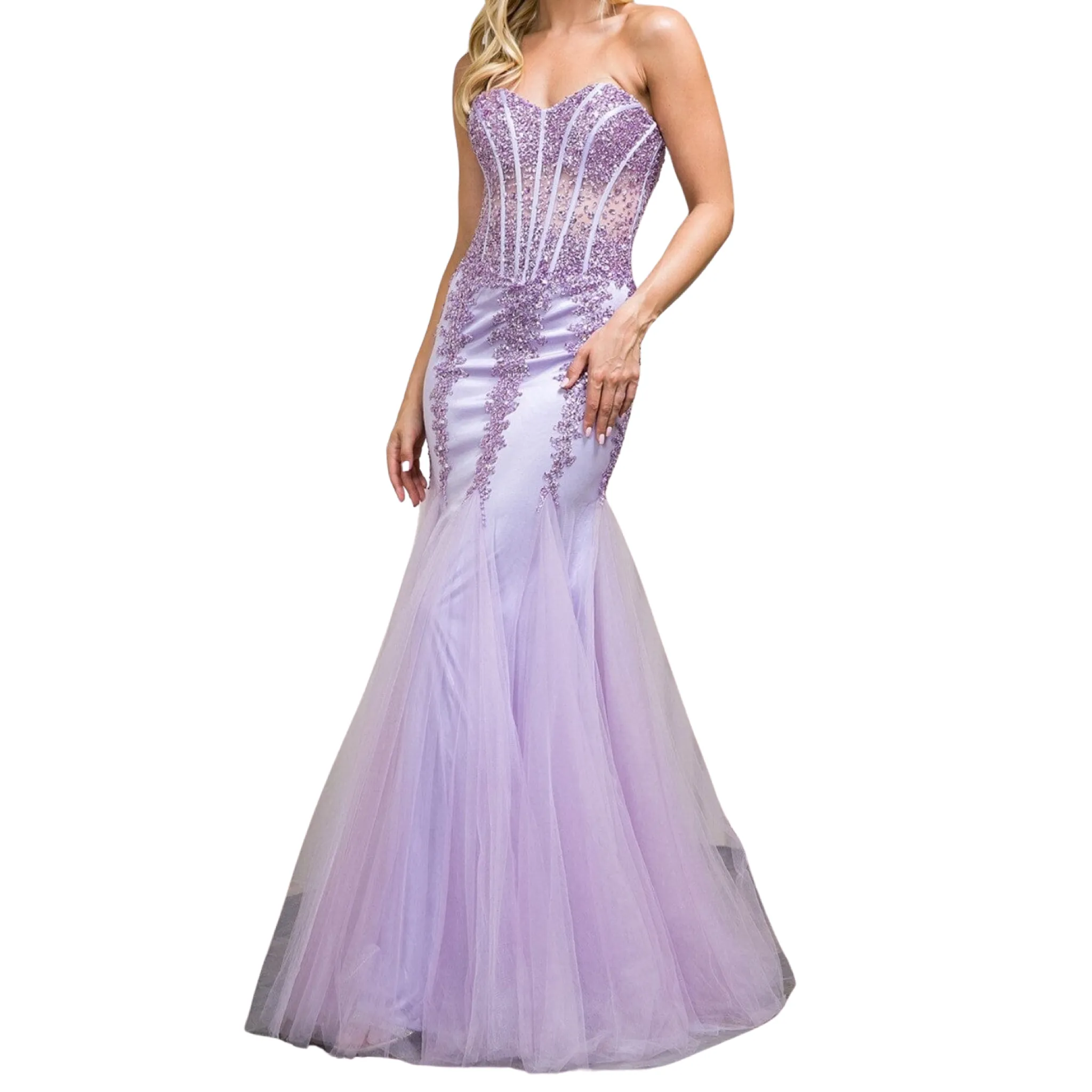AMELIA COUTURE Style 774 Beaded Strapless Mermaid Gown Lilac Size 4