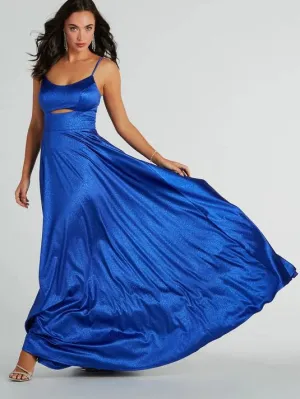 Amina sapphire sparkle A Line Ball Dress with Cut out Express NZ wide