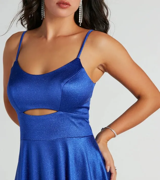 Amina sapphire sparkle A Line Ball Dress with Cut out Express NZ wide