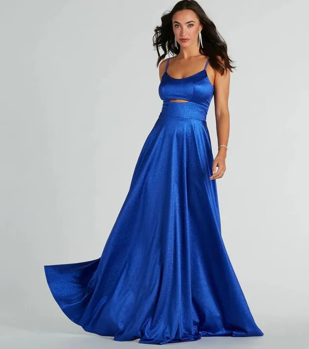 Amina sapphire sparkle A Line Ball Dress with Cut out Express NZ wide