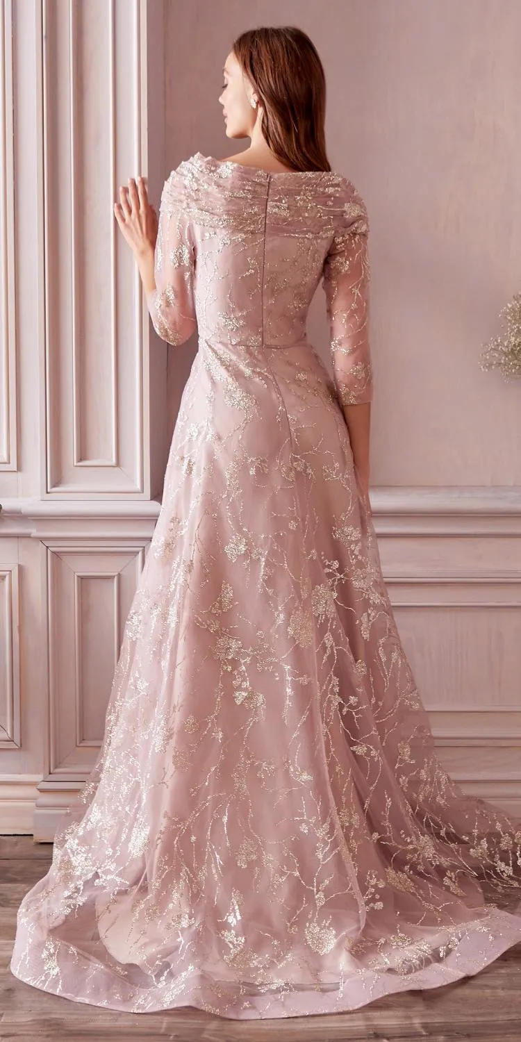 Andrea & Leo A1030 Golden Foliage A-Line Mid Sleeve Gown
