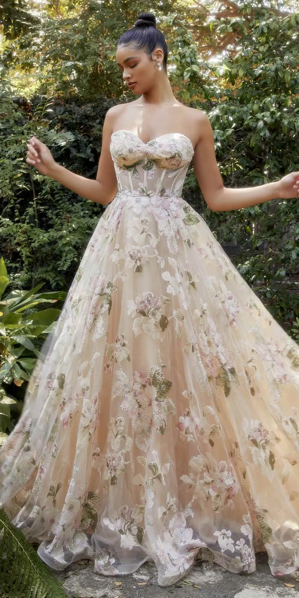 Andrea & Leo A1134 Floor Length Strapless Magnolia Corset Printed Gown