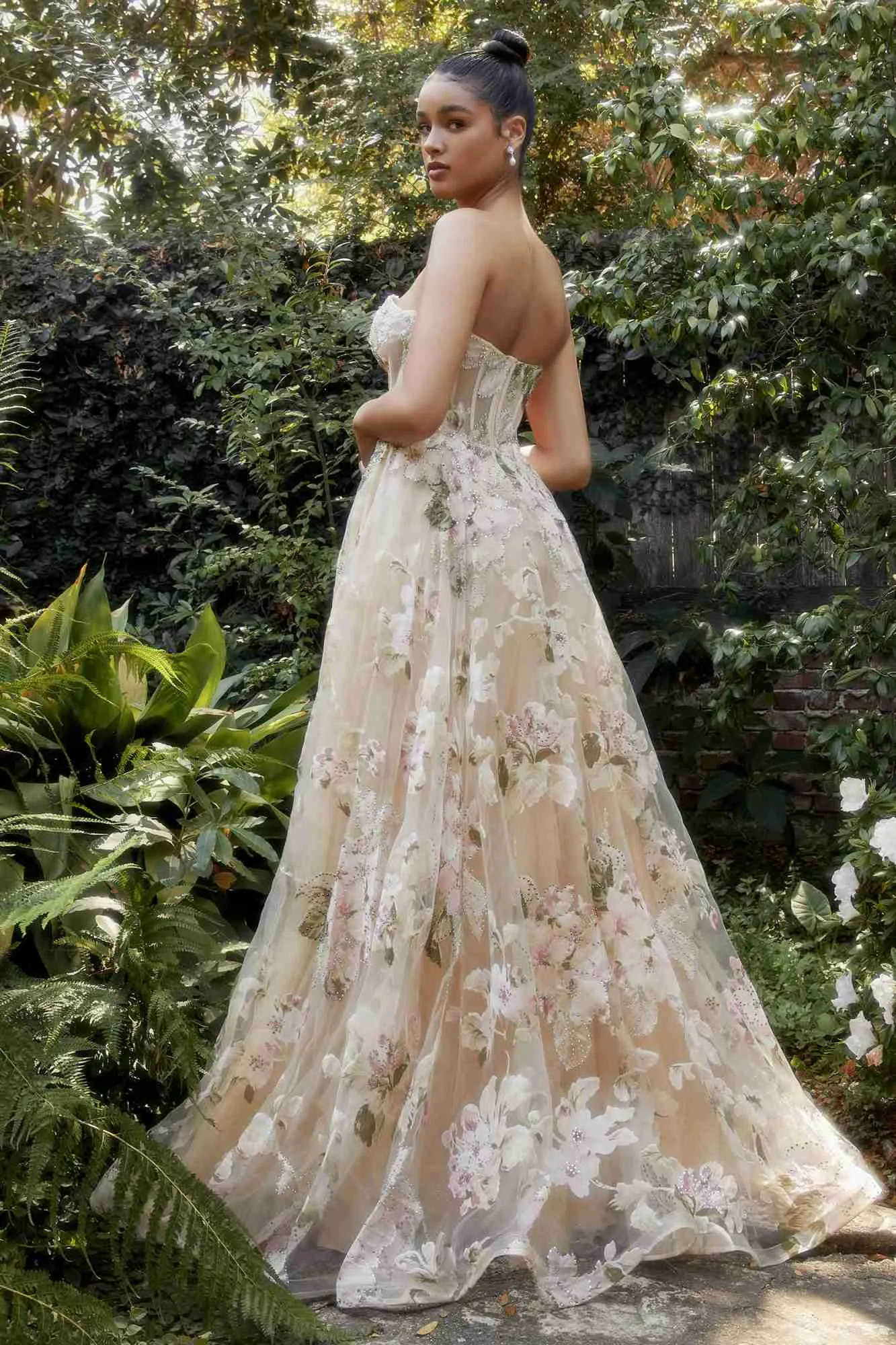 Andrea & Leo A1134 Floor Length Strapless Magnolia Corset Printed Gown