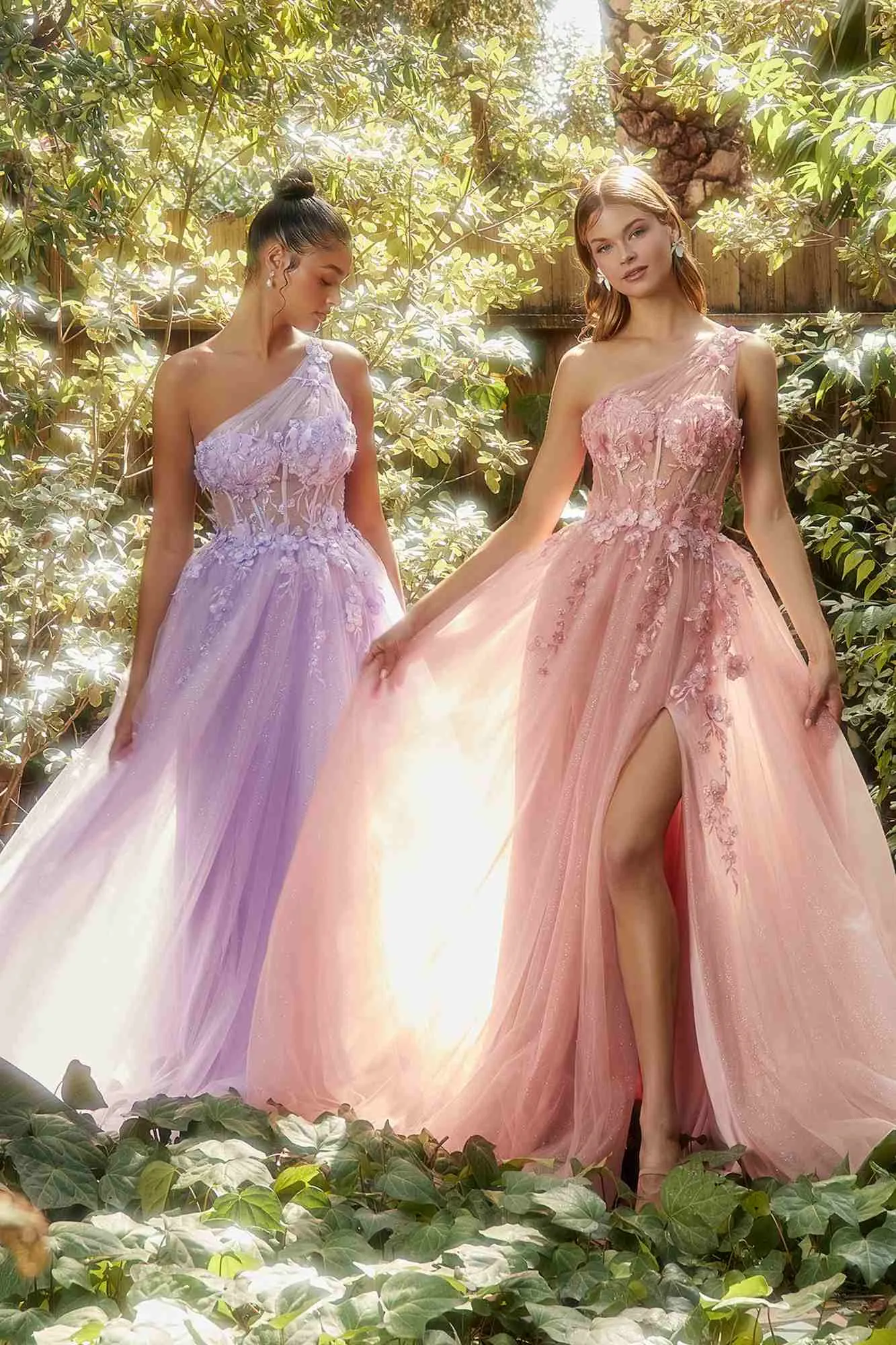Andrea & Leo A1140 Floor Length One Shoulder Lace Applique Tulle Gown