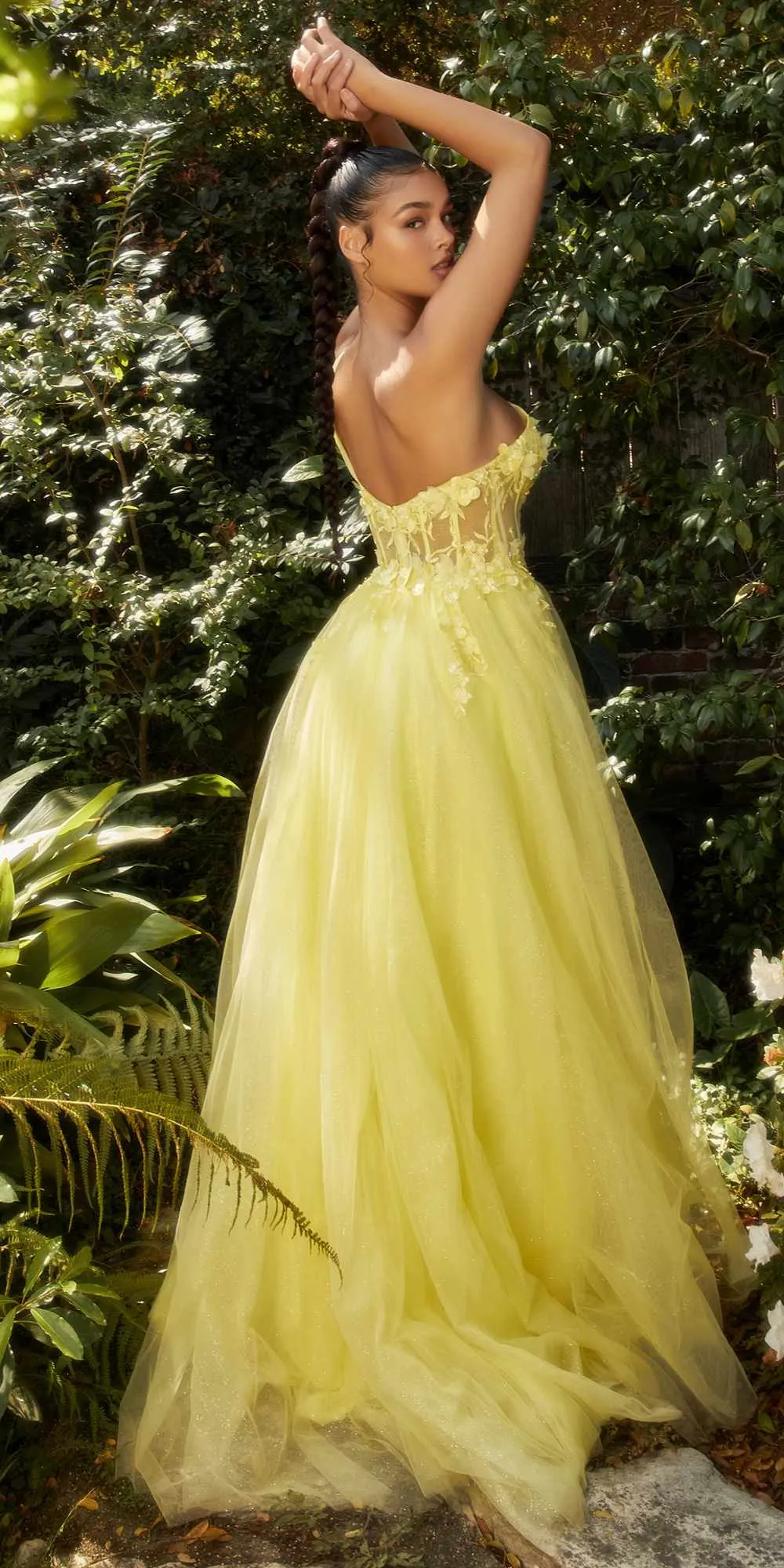 Andrea & Leo A1140 Floor Length One Shoulder Lace Applique Tulle Gown