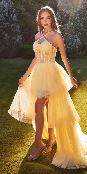 Andrea & Leo A1239 High-Low Halter Strap Beaded Ball Gown